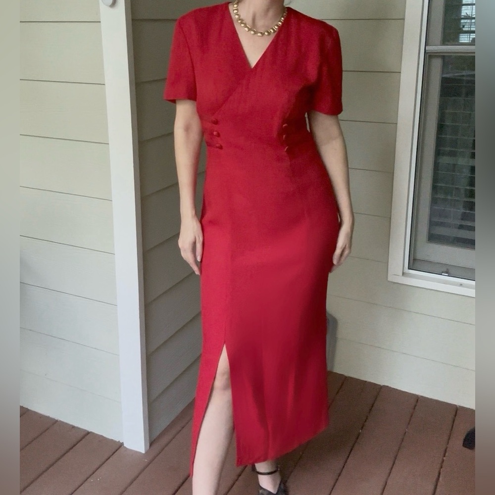 Vintage 80s John Roberts Red Fitted
Sheath Dress | Holiday Maxi Size 6